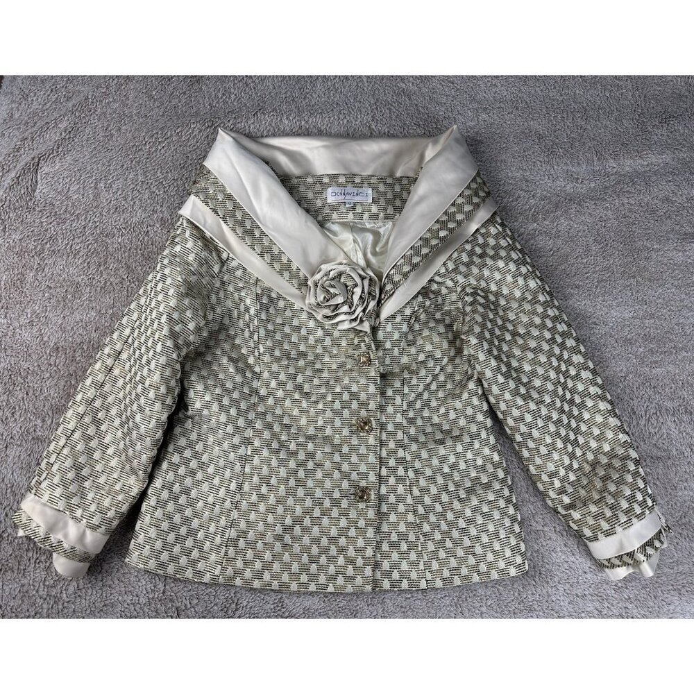 Donna Vinci Champagne Gold Church Suit Jacket Floral Rosette Jewel Button Sz 12 - Picture 2 of 16